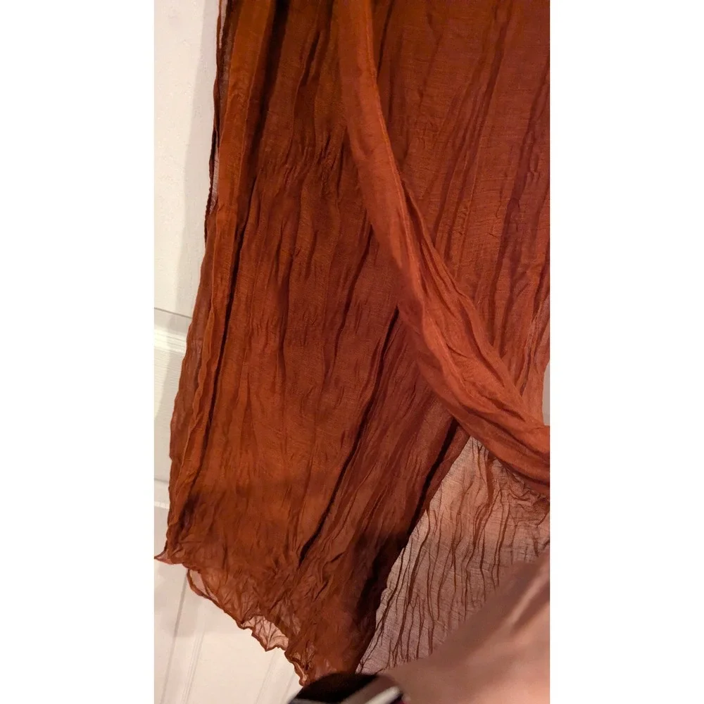 Gauze‎ Scarf OS Rust Orange Crinkle Mesh Sheer Boho Lightweight Wrap Ethereal